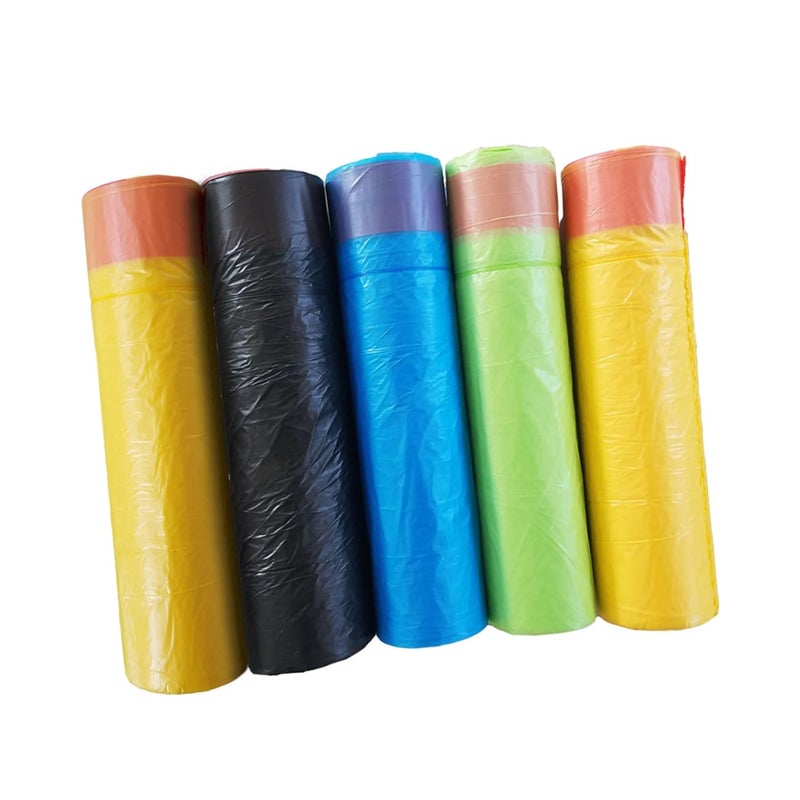 أكياس قمامة قوية بحبل سحب 5 لفات 75 قطعة سعة كبيرة حبل سميك لون عشوائي - Image 2